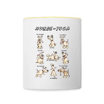Hunde Yoga - Tasse zweifarbig - Weiß/Gelb - Vorne
