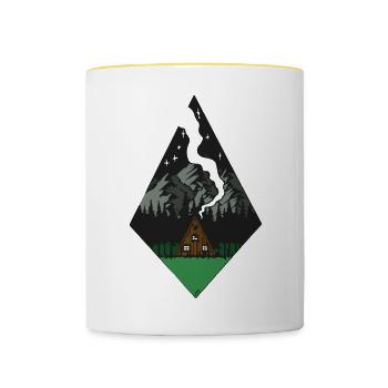 Cabin at the foot of the nocturnal mountains - Contrasting Mug - white/yellow - Front