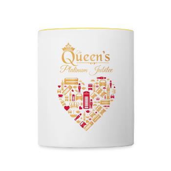 Britisches Königin-Platin-Jubiläum 70 Jahre - Tasse zweifarbig - Weiß/Gelb - Vorne