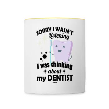 Zahnarzt Dentist Zahnbürste Kinder Baby Geschenk - Tasse zweifarbig - Weiß/Gelb - Vorne