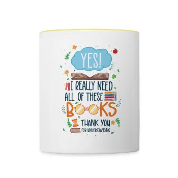 J’ai besoin de ces livres disant bibliothèque de livres - Mug contrasté - blanc/jaune - Devant