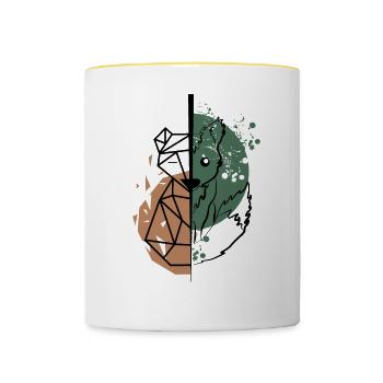 Renard origami vs dessin - Mug contrasté - blanc/jaune - Devant