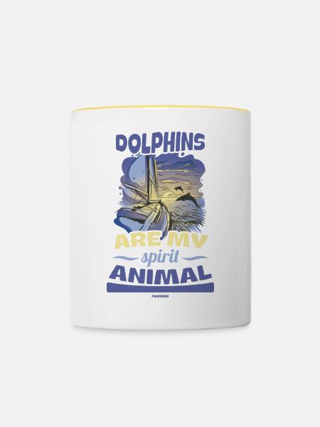 Delfin Delfinschule Säugetier Meer Delfinarium - Tasse zweifarbig - Weiß/Gelb