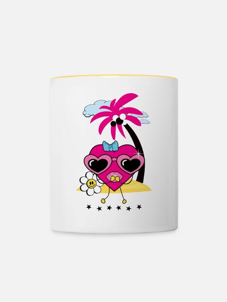 Herz auf Insel - Tasse zweifarbig - Weiß/Gelb