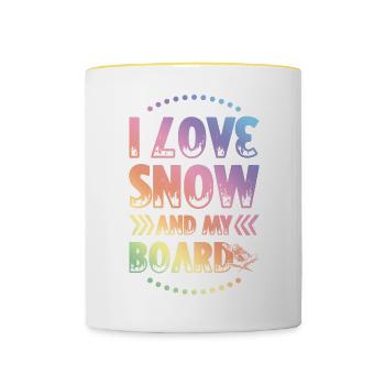 I love Snowboarding - Tasse zweifarbig - Weiß/Gelb - Vorne