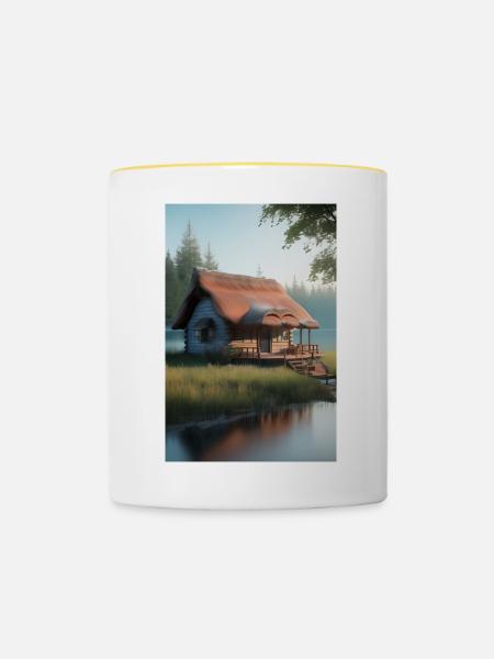 Charmante Hütte am See - Tasse zweifarbig - Weiß/Gelb