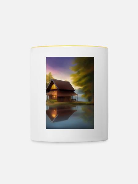 Charmante Hütte am See - Tasse zweifarbig - Weiß/Gelb