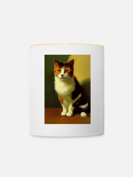 Katzen Bild - Tasse zweifarbig - Weiß/Gelb