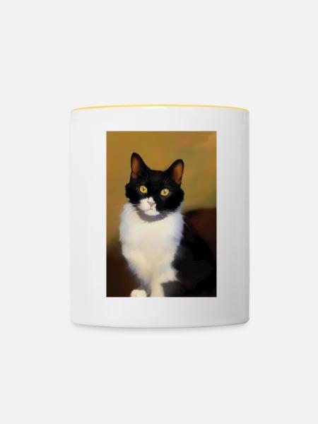 Katzen Bild - Tasse zweifarbig - Weiß/Gelb