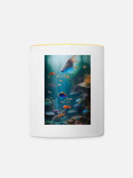 Fische, Aquarium - Tasse zweifarbig - Weiß/Gelb
