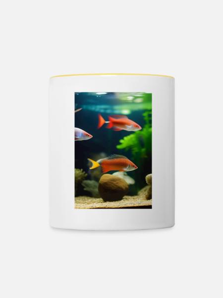 Fische, Aquarium - Tasse zweifarbig - Weiß/Gelb