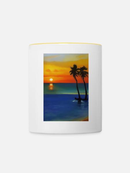 Karibik Palmen Strand - Tasse zweifarbig - Weiß/Gelb