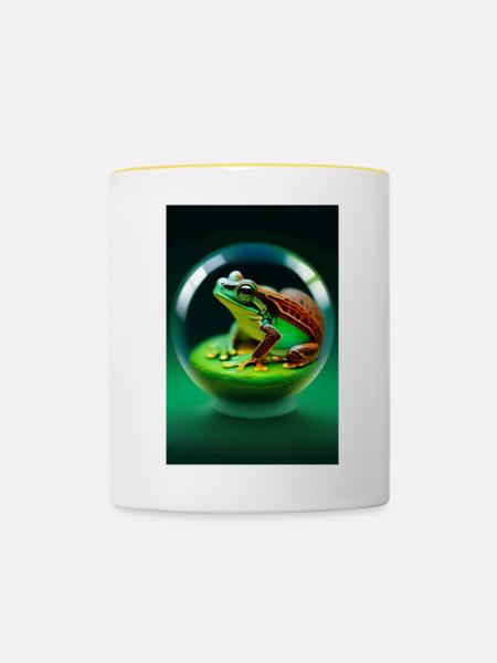 Frosch in einer Kugel - Tasse zweifarbig - Weiß/Gelb
