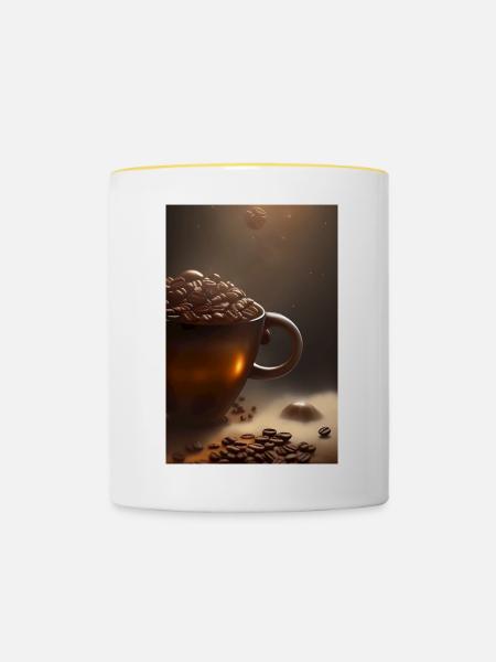 Kaffee, Kaffeebohnen - Tasse zweifarbig - Weiß/Gelb