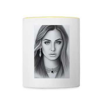Woman with jewelry - Contrasting Mug - white/yellow - Front