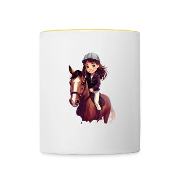 Pferdesprüche Pferdekopf Reiterin Reitsprüche - Tasse zweifarbig - Weiß/Gelb - Vorne
