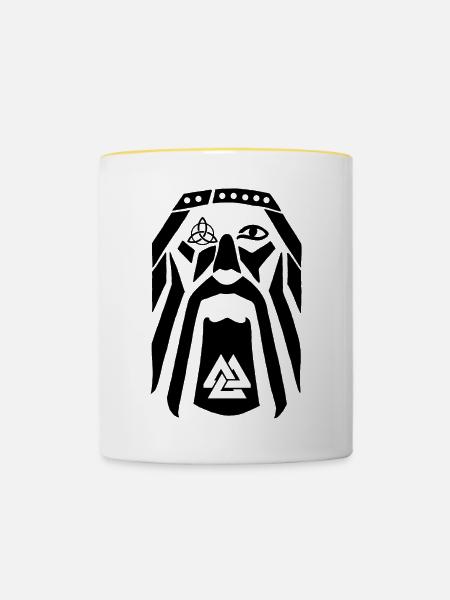 Wikingerkrieger (schwarz) - Tasse zweifarbig - Weiß/Gelb