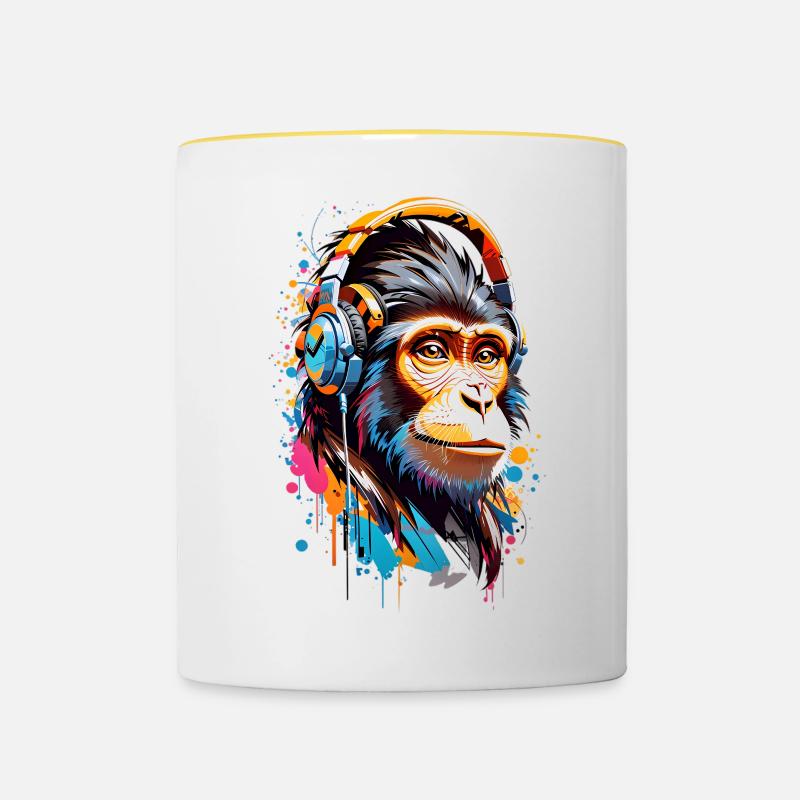 Singe cool - Mug contrasté - blanc/jaune
