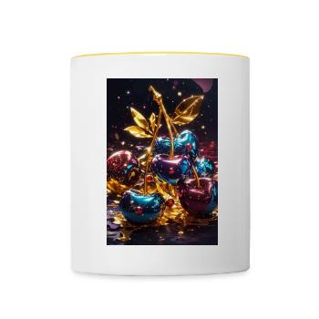Cerises dorées - Mug contrasté - blanc/jaune - Devant
