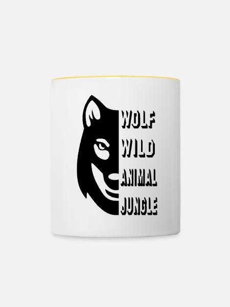 Wolf Wolves Wild Tier Animal Shirt - Tasse zweifarbig - Weiß/Gelb
