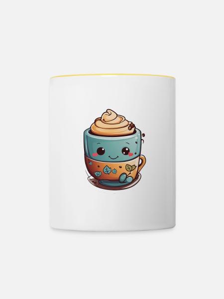 Koffein-Glückseligkeit: Süße Kaffeetasse - Tasse zweifarbig - Weiß/Gelb