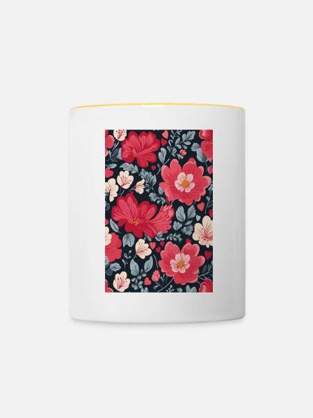 Blumen Muster - Tasse zweifarbig - Weiß/Gelb