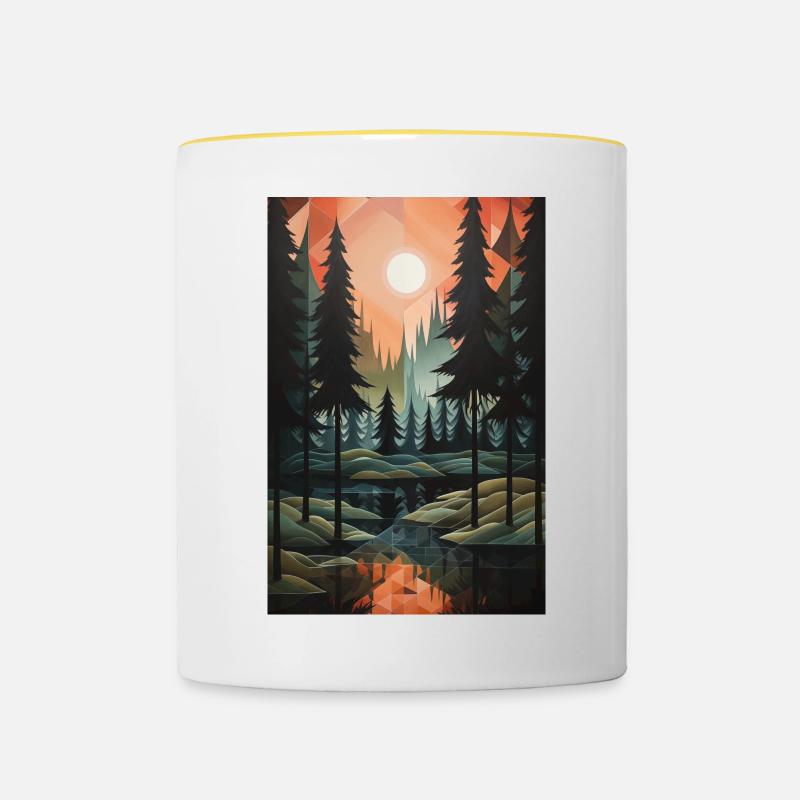 Forest Landscape in Geometric Style - Contrasting Mug - white/yellow