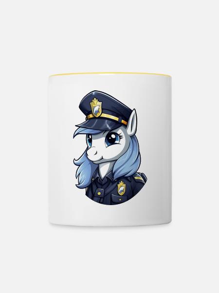 Polizei Pony - Tasse zweifarbig - Weiß/Gelb