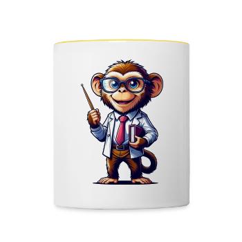 Professeur de singe mignon - Mug contrasté - blanc/jaune - Devant