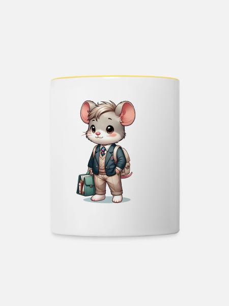 Cute Schoolboy Mouse - Tasse zweifarbig - Weiß/Gelb