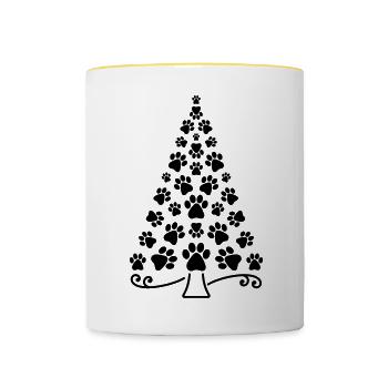 Weihnachtsbaum Pfote - Tasse zweifarbig - Weiß/Gelb - Vorne