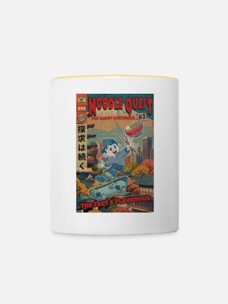 Retro Noodle Quest Comic - Tasse zweifarbig - Weiß/Gelb