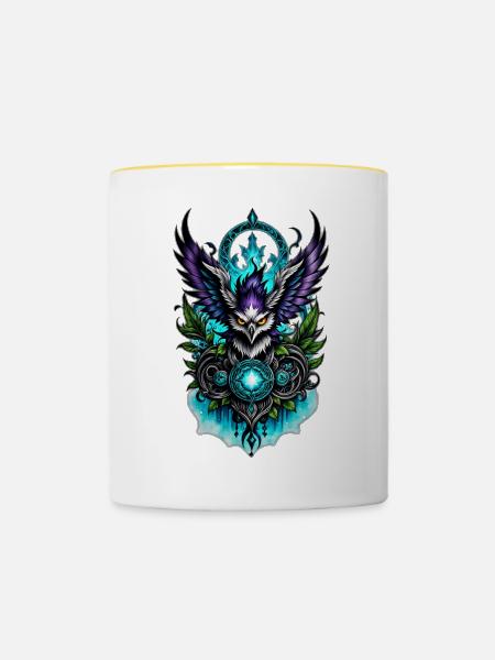 Eule mit magischen Elementen. - Tasse zweifarbig - Weiß/Gelb