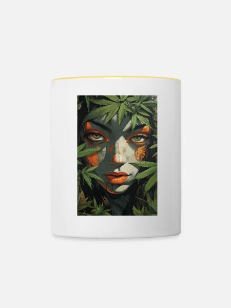 Blattgesicht im Dschungellicht - Tasse zweifarbig - Weiß/Gelb