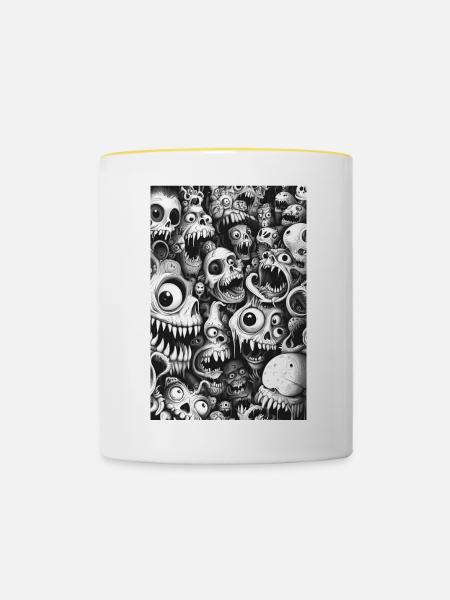 Schädelwimmel Monsterhorde - Tasse zweifarbig - Weiß/Gelb
