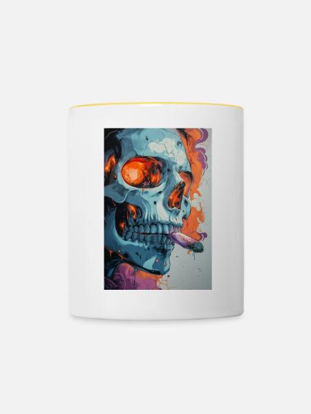 Skull Graffiti Feuerkunst - Tasse zweifarbig - Weiß/Gelb