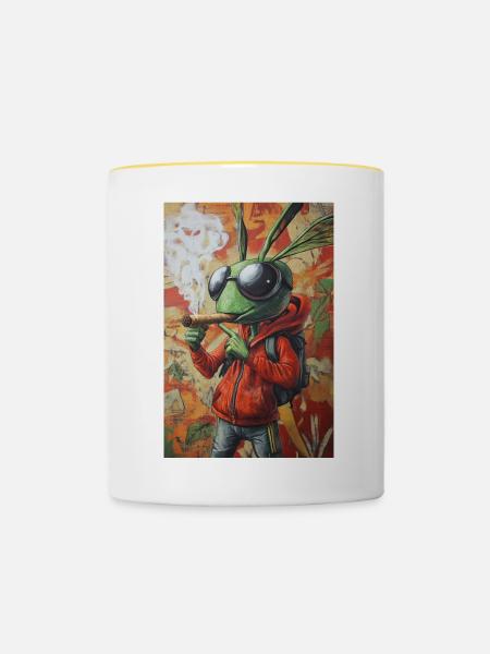 Graffiti-Bug im Hoodie - Tasse zweifarbig - Weiß/Gelb