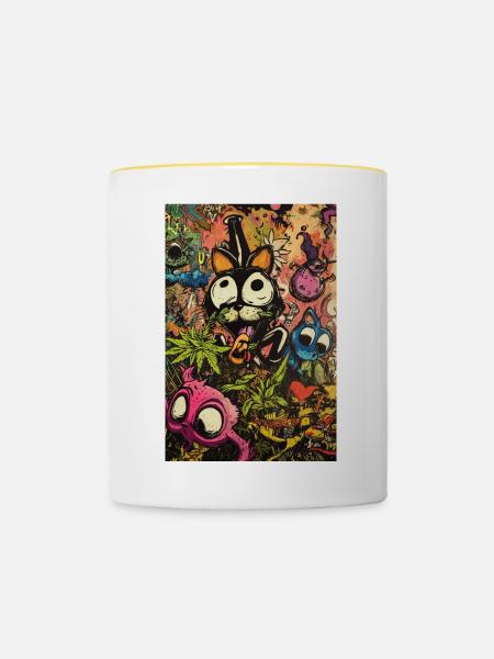 Buntes Comic-Monster Graffiti - Tasse zweifarbig - Weiß/Gelb