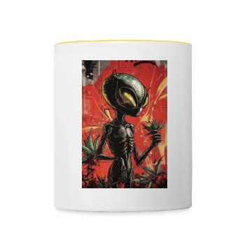 Graffiti de jardinier extraterrestre - Mug contrasté - blanc/jaune - Devant