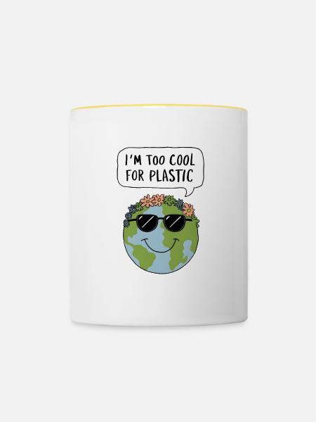 Too Cool for Plastic - Tasse zweifarbig - Weiß/Gelb