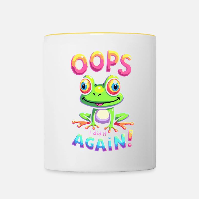 Bunter Frosch mit optimistischer Botschaft - Tasse zweifarbig - Weiß/Gelb