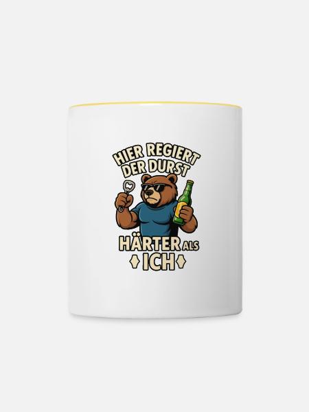 Durstbär - Härter als ich - Tasse zweifarbig - Weiß/Gelb