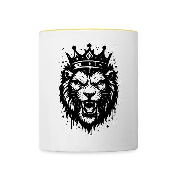 Royal Lion with Crown – Strong Animal Motif - Contrasting Mug - white/yellow - Front