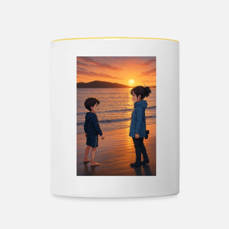 Coucher de soleil sur la plage - Mug contrasté - blanc/jaune
