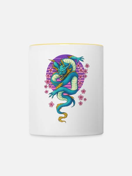 Drache Japanisch Sakura - Tasse zweifarbig - Weiß/Gelb