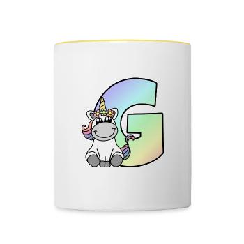 Licorne Lettre G - Mug contrasté - blanc/jaune - Devant