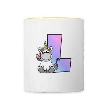 Unicorn Letter L - Contrasting Mug - white/yellow - Front
