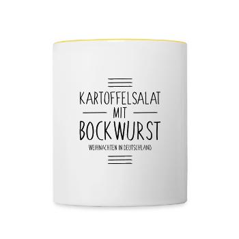 Kartoffelsalat mit Bockwurst Weihnachten deutsch - Tasse zweifarbig - Weiß/Gelb - Vorne