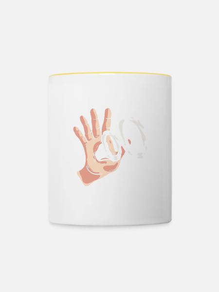 Vaping Hand Nikotinabhängig Geschenk - Tasse zweifarbig - Weiß/Gelb