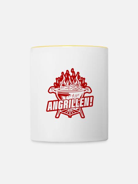 Angrillen Grillen Grill - Tasse zweifarbig - Weiß/Gelb